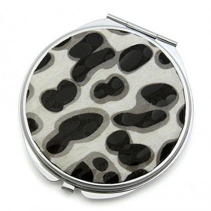 Compact Mirror - 12 PCS - PVC Leopard Print - White - MR-GM1285W